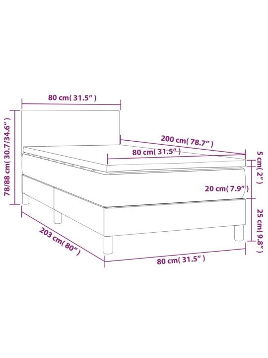 Box spring postel s matrací a LED černá 80 x 200 cm textil