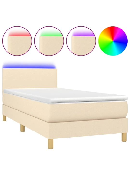 Box spring postel s matrací a LED krémová 80 x 200 cm textil