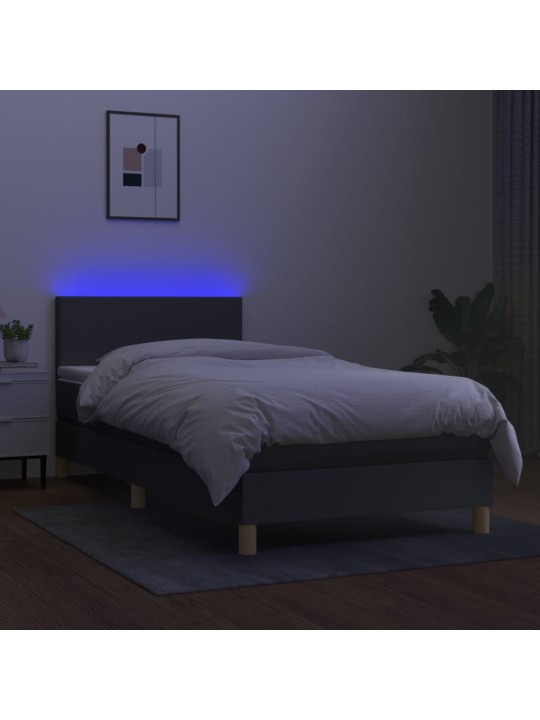 Box spring postel s matrací a LED tmavě hnědá 90x190 cm textil
