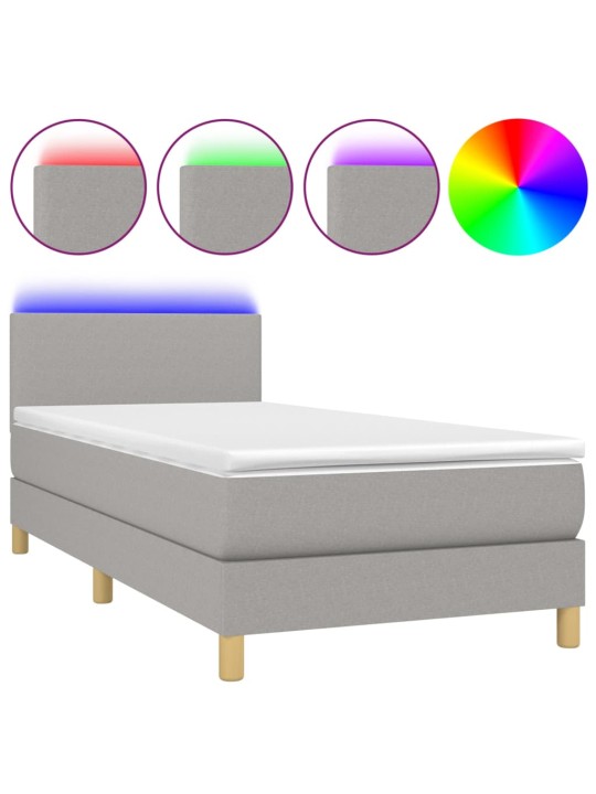 Box spring postel s matrací a LED světle šedá 100x200 cm textil