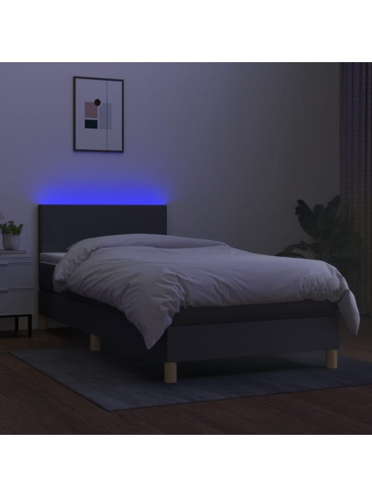 Box spring postel s matrací a LED tmavě šedá 100x200 cm textil