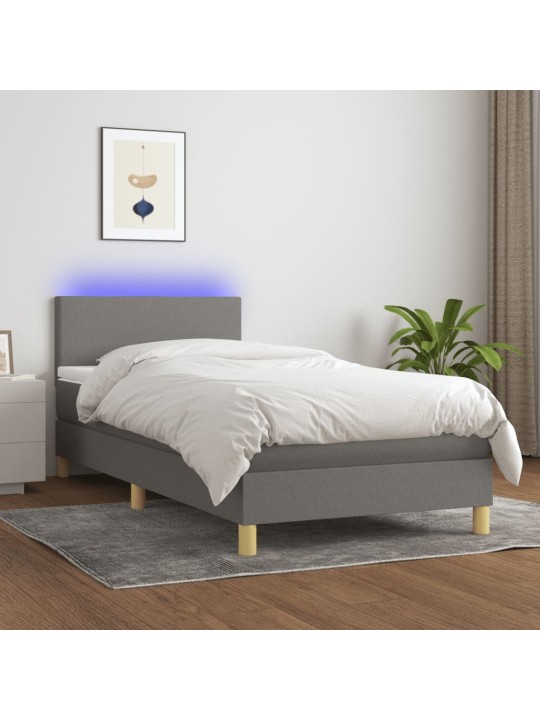 Box spring postel s matrací a LED tmavě šedá 100x200 cm textil