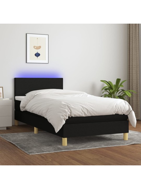 Box spring postel s matrací a LED černá 100x200 cm textil