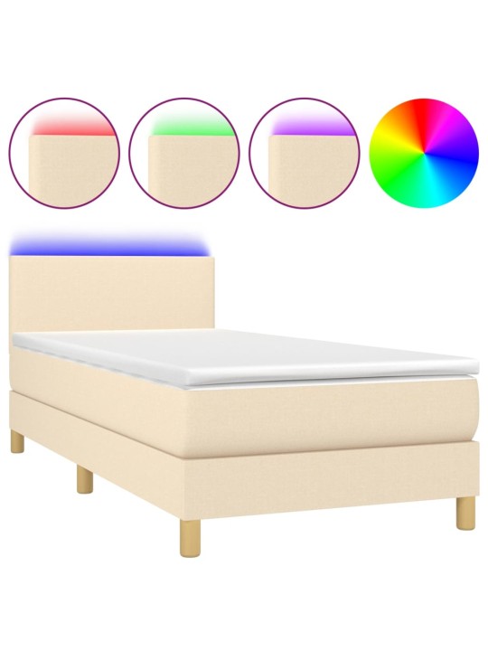 Box spring postel s matrací a LED krémová 100x200 cm textil