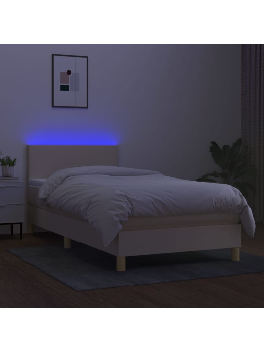 Box spring postel s matrací a LED krémová 100x200 cm textil