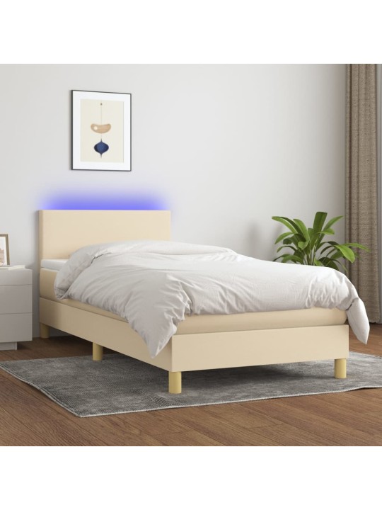 Box spring postel s matrací a LED krémová 100x200 cm textil