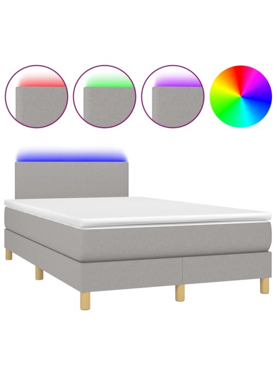Box spring postel s matrací a LED světle šedá 120x200 cm textil