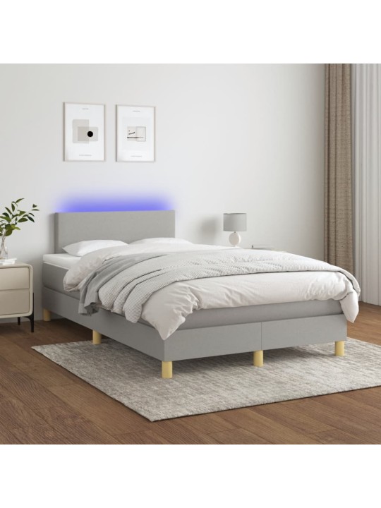 Box spring postel s matrací a LED světle šedá 120x200 cm textil