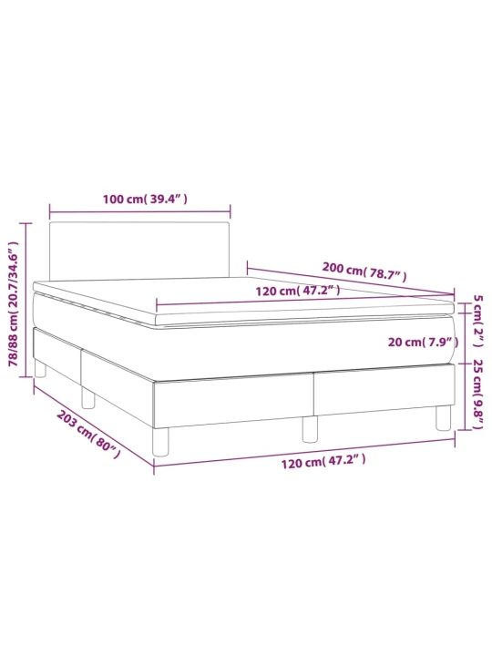 Box spring postel s matrací a LED tmavě šedá 120x200 cm textil