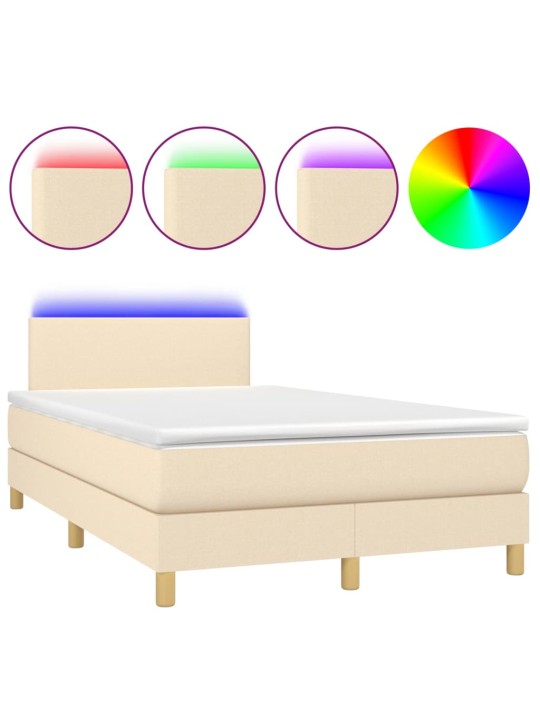 Box spring postel s matrací a LED krémová 120 x 200 cm textil
