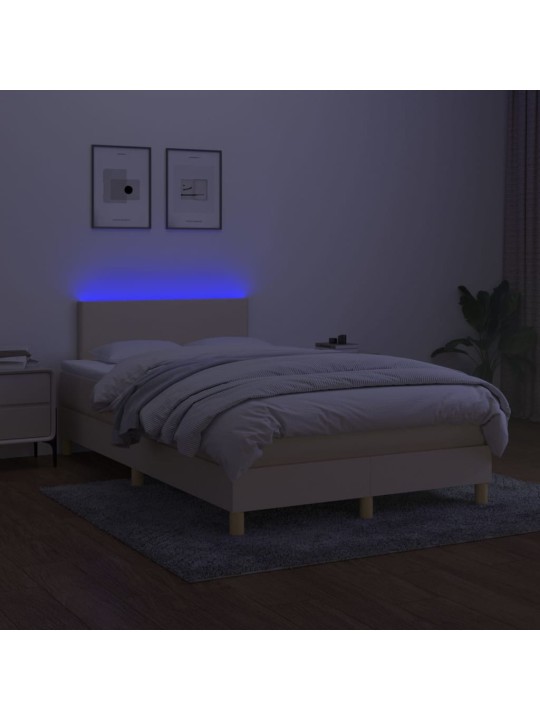 Box spring postel s matrací a LED krémová 120 x 200 cm textil