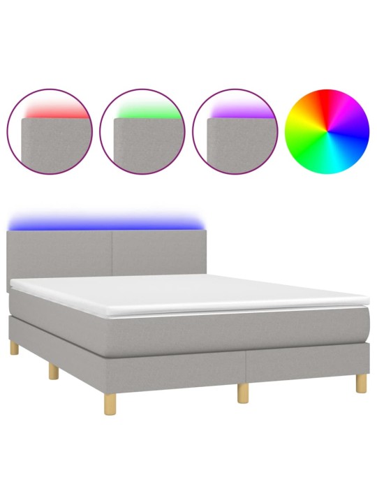 Box spring postel s matrací a LED světle šedá 140x190 cm textil