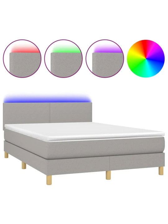 Box spring postel s matrací a LED světle šedá 140x190 cm textil