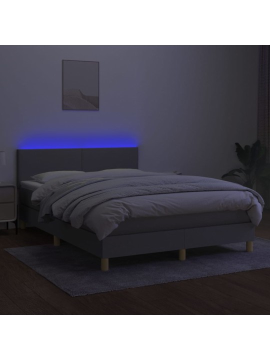 Box spring postel s matrací a LED světle šedá 140x190 cm textil