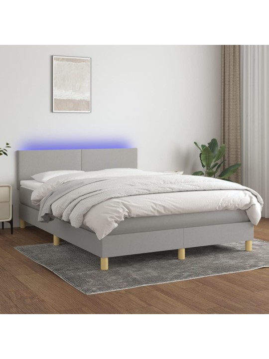 Box spring postel s matrací a LED světle šedá 140x190 cm textil