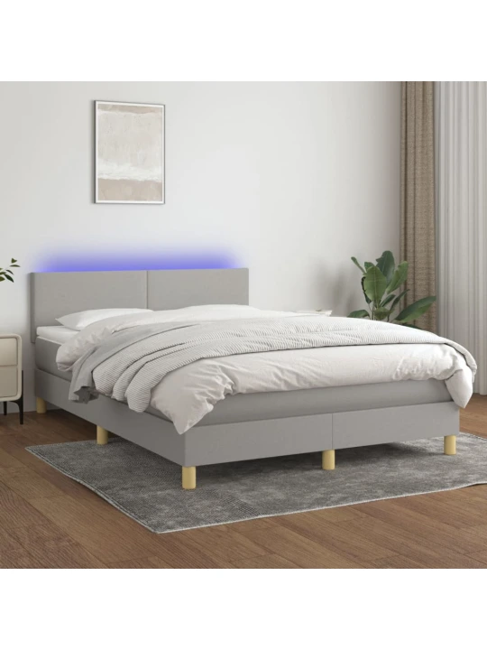 Box spring postel s matrací a LED světle šedá 140x190 cm textil