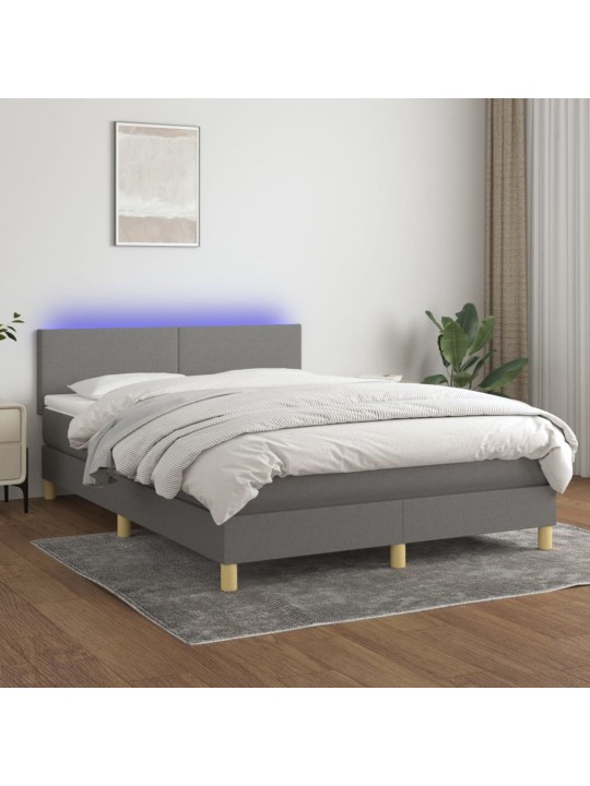 Box spring postel s matrací a LED tmavě šedá 140x190 cm textil