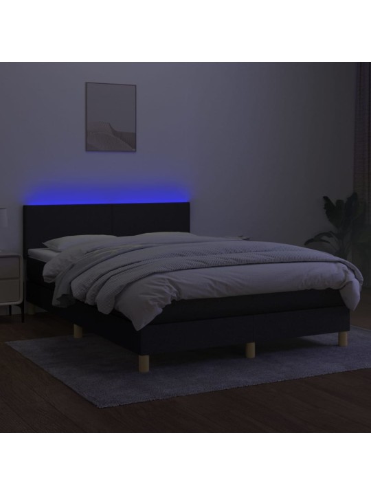 Box spring postel s matrací a LED černá 140x190 cm textil