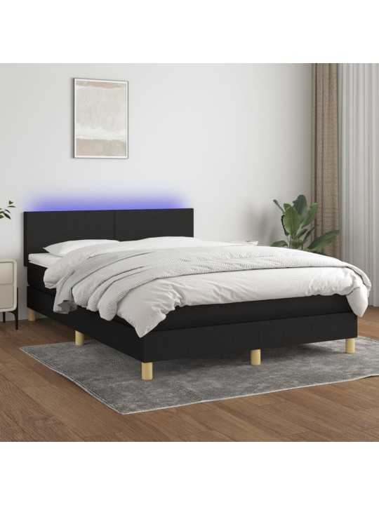 Box spring postel s matrací a LED černá 140x190 cm textil