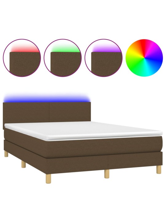 Box spring postel s matrací a led tmavě hnědá 140x190 cm textil
