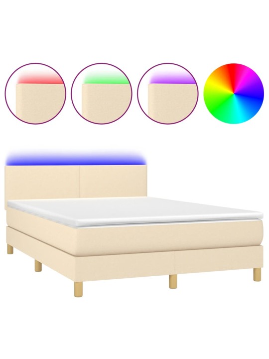 Box spring postel s matrací a LED krémová 140x190 cm textil
