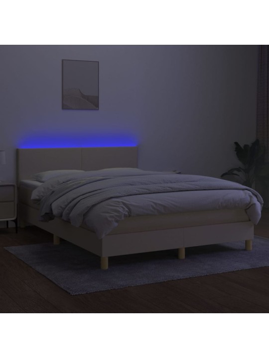 Box spring postel s matrací a LED krémová 140x190 cm textil