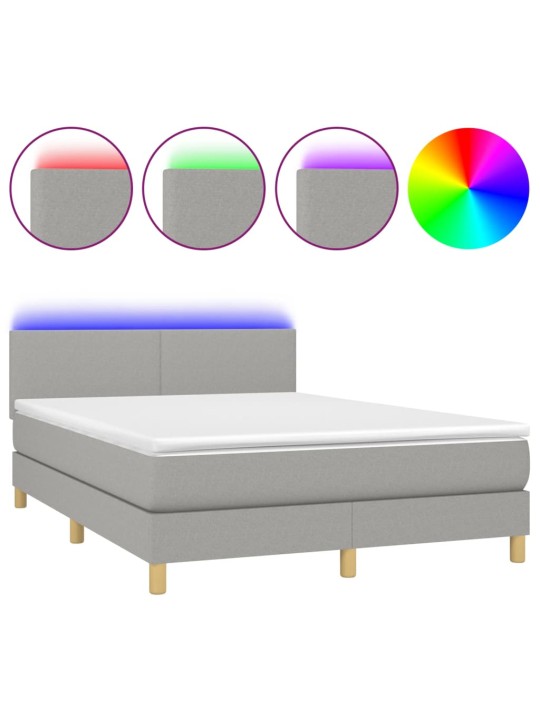 Box spring postel s matrací a LED světle šedá 140x200 cm textil