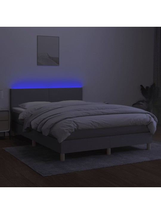 Box spring postel s matrací a LED světle šedá 140x200 cm textil