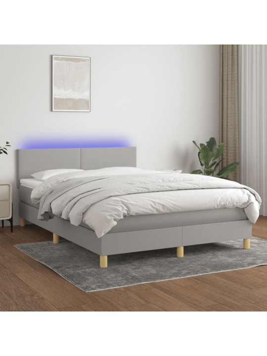 Box spring postel s matrací a LED světle šedá 140x200 cm textil