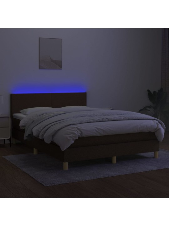 Box spring postel s matrací a led tmavě hnědá 140x200 cm textil