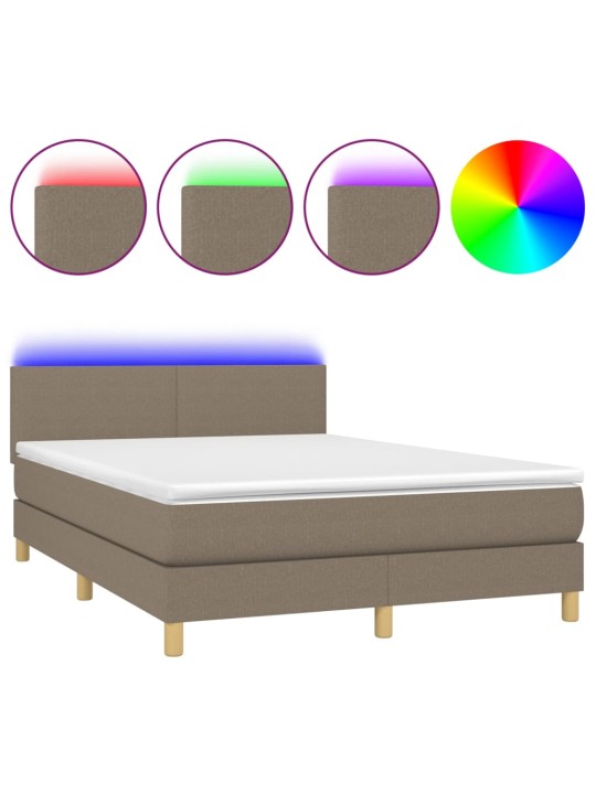 Box spring postel s matrací a LED taupe 140x200 cm textil