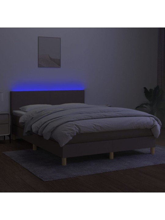 Box spring postel s matrací a LED taupe 140x200 cm textil