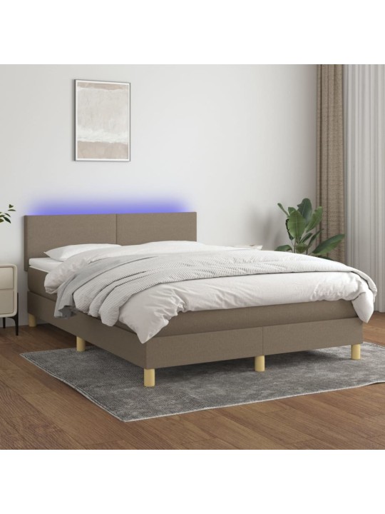Box spring postel s matrací a LED taupe 140x200 cm textil
