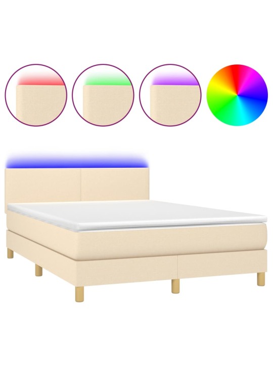 Box spring postel s matrací a led krémová 140x200 cm textil
