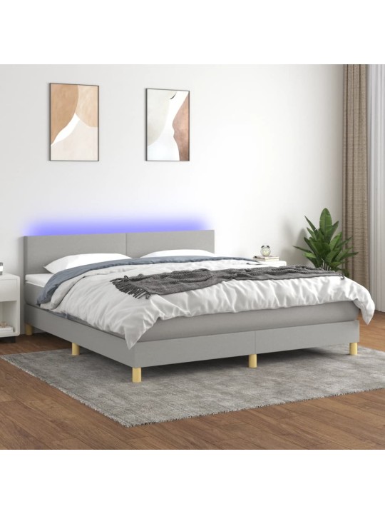 Box spring postel s matrací a LED světle šedá 160x200 cm textil