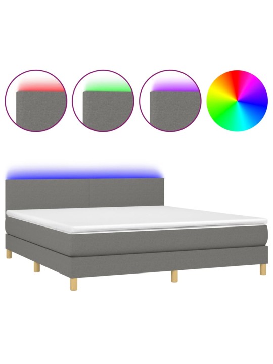 Box spring postel s matrací a LED tmavě šedá 160x200 cm textil