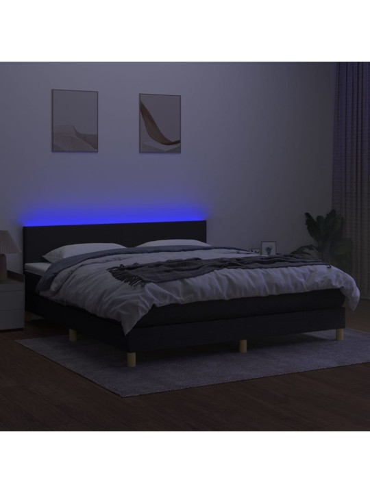 Box spring postel s matrací a LED černá 160x200 cm textil