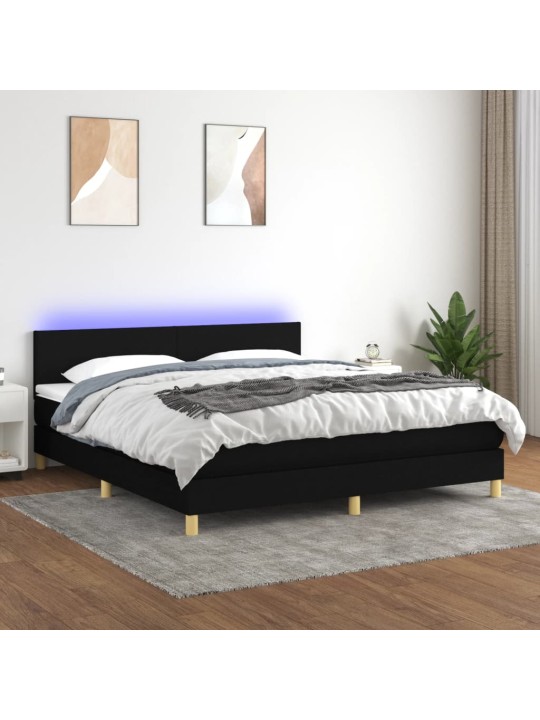 Box spring postel s matrací a LED černá 160x200 cm textil
