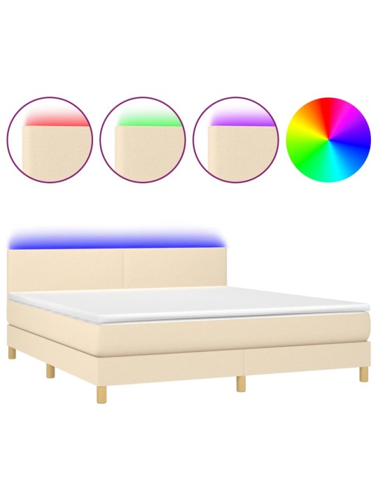 Box spring postel s matrací a LED krémová 160x200 cm textil