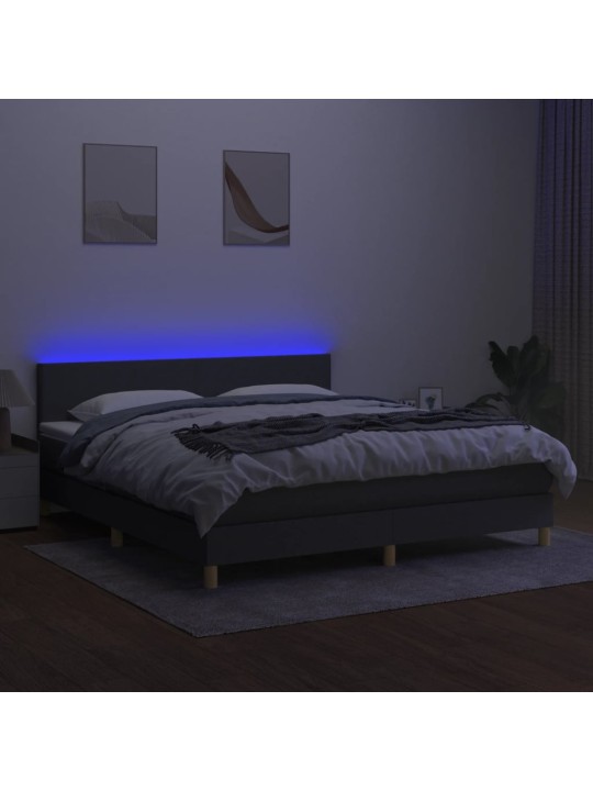 Box spring postel s matrací a LED tmavě šedá 180x200 cm textil
