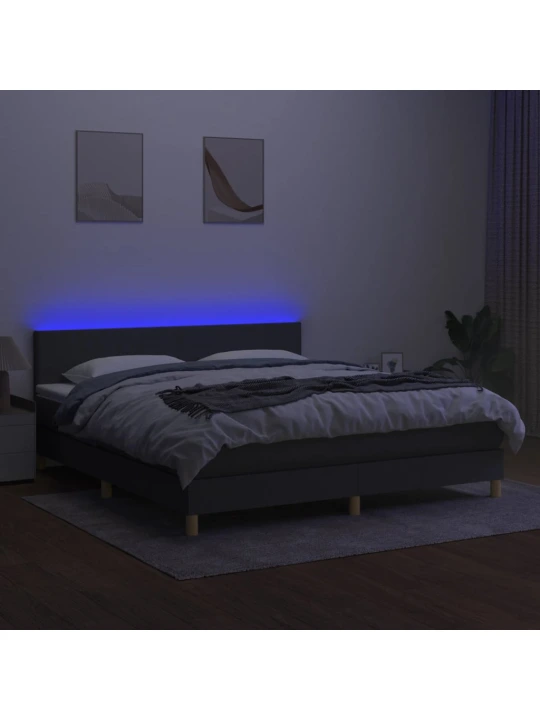 Box spring postel s matrací a LED tmavě šedá 180x200 cm textil