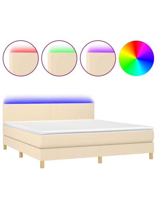 Box spring postel s matrací a led krémová 180x200 cm textil