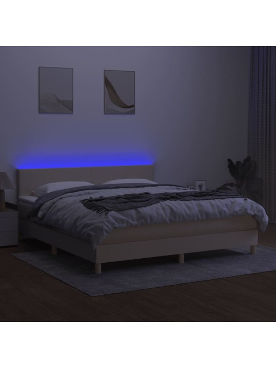 Box spring postel s matrací a led krémová 180x200 cm textil