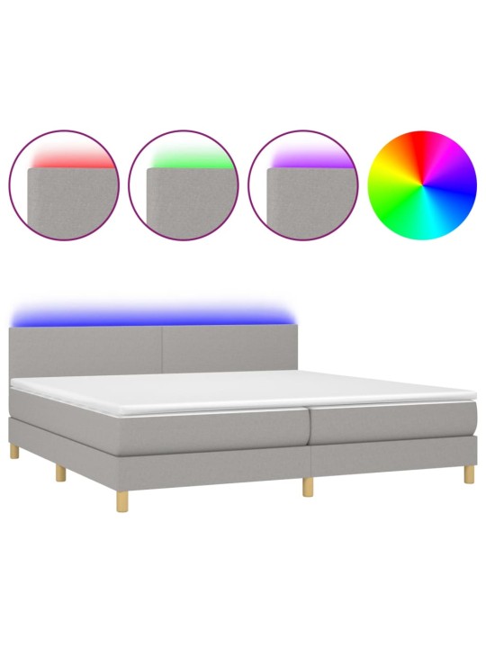 Box spring postel s matrací a LED světle šedá 200x200 cm textil