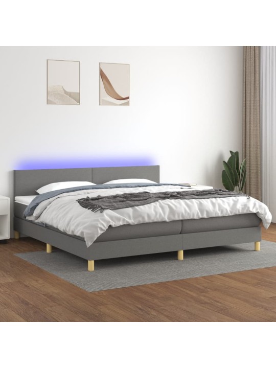 Box spring postel s matrací a LED tmavě šedá 200x200 cm textil