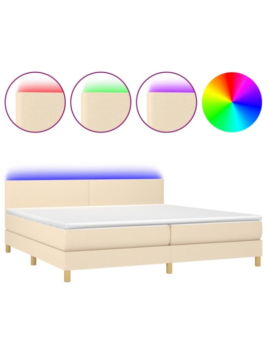 Box spring postel s matrací a LED krémová 200x200 cm textil
