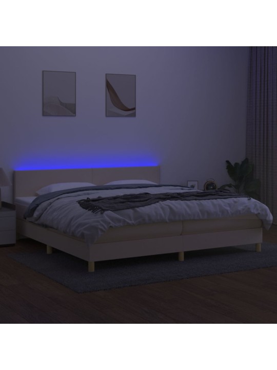 Box spring postel s matrací a LED krémová 200x200 cm textil