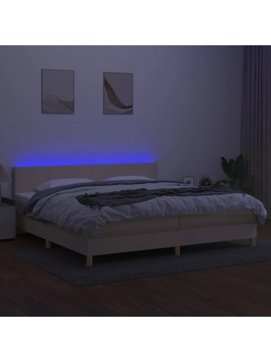 Box spring postel s matrací a LED krémová 200x200 cm textil