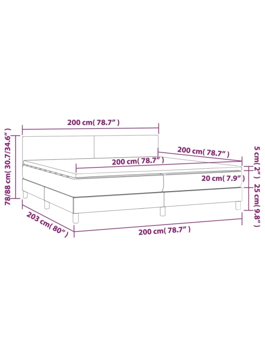 Box spring postel s matrací a LED krémová 200x200 cm textil