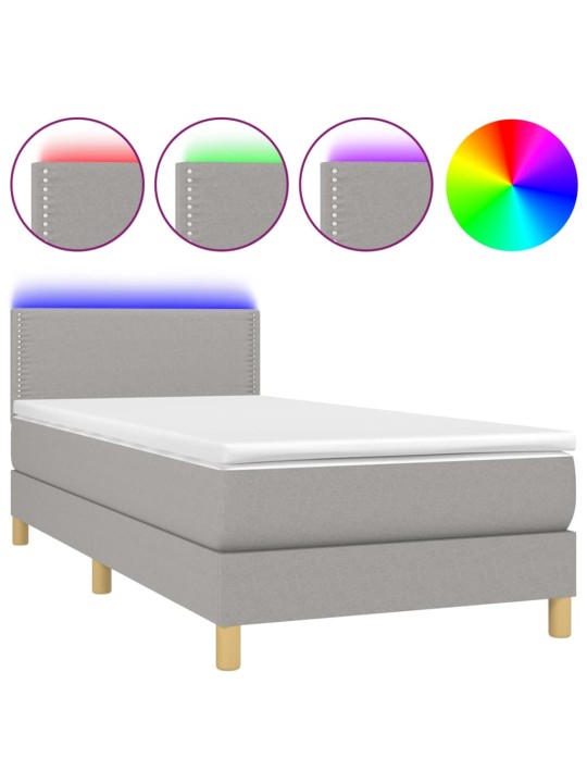 Box spring postel s matrací a LED světle šedá 80x200 cm textil